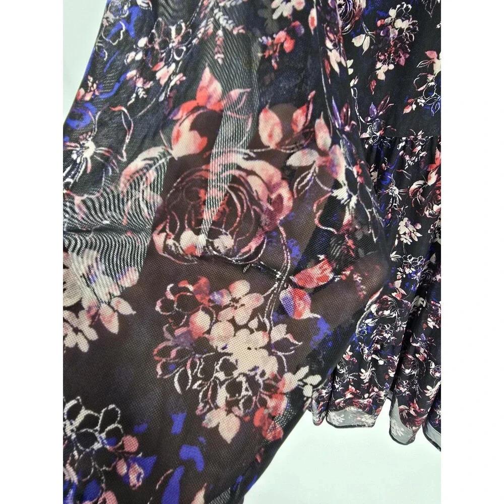 Torrid Plus Size Ruffled Mini Dress Mesh Dark Floral Black Skater Babydoll Dress